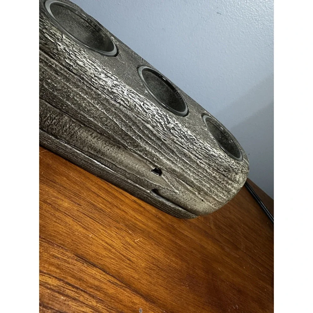 Distressed Wood Finish Resin Smiling Whale Three Hole Tealight Candle Holder